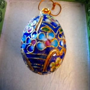 Decorative Egg Floral Enamel Gold Tone Multicolor 2"
